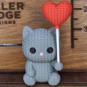 Gray Cat Figurine with Red Heart